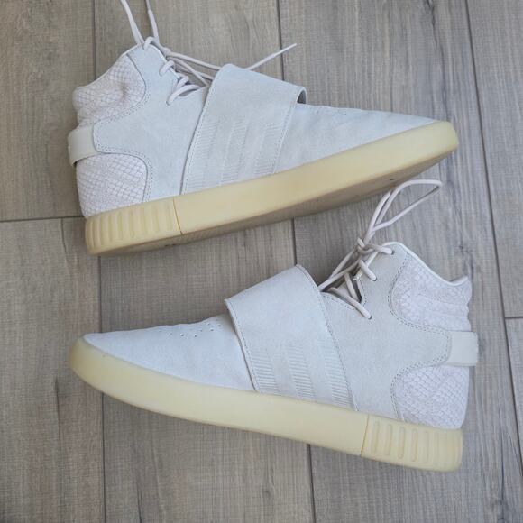 Adidas Tubular Invader Strap Cream Snake High Top Sneakers Men Sz 10.5 BB8943 - Picture 12 of 16